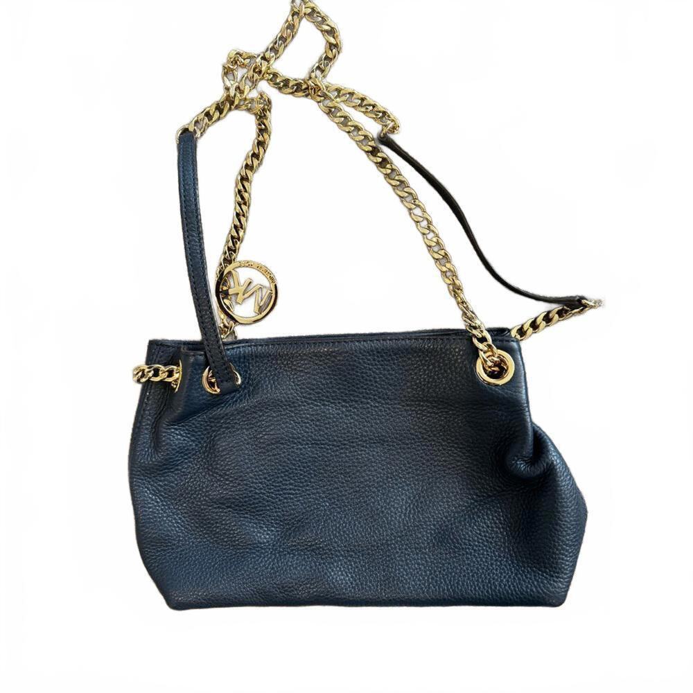 Michael Kors Blue Leather Handbag with Gold Detailing